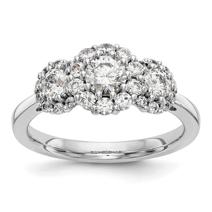 14K White Gold 3 Stone Simulated Diamond Engagement Ring