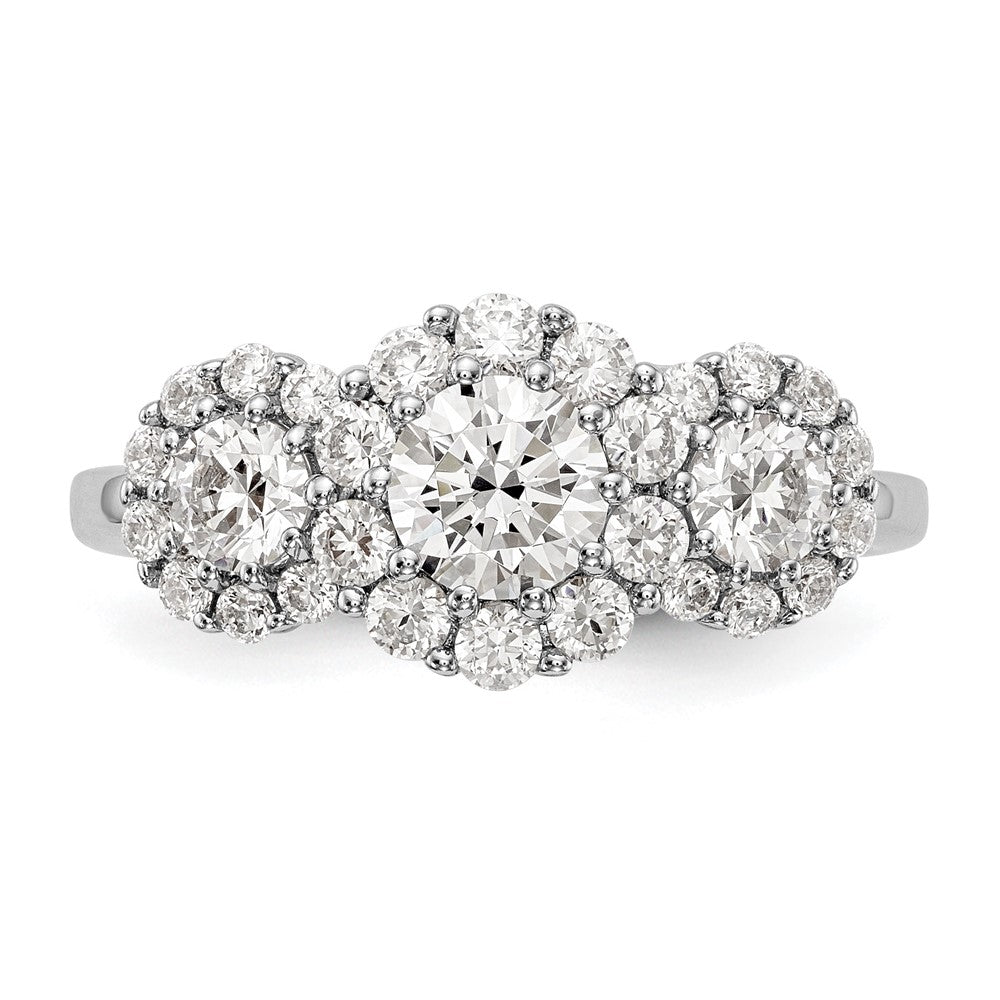 14K White Gold 3 Stone Simulated Diamond Engagement Ring