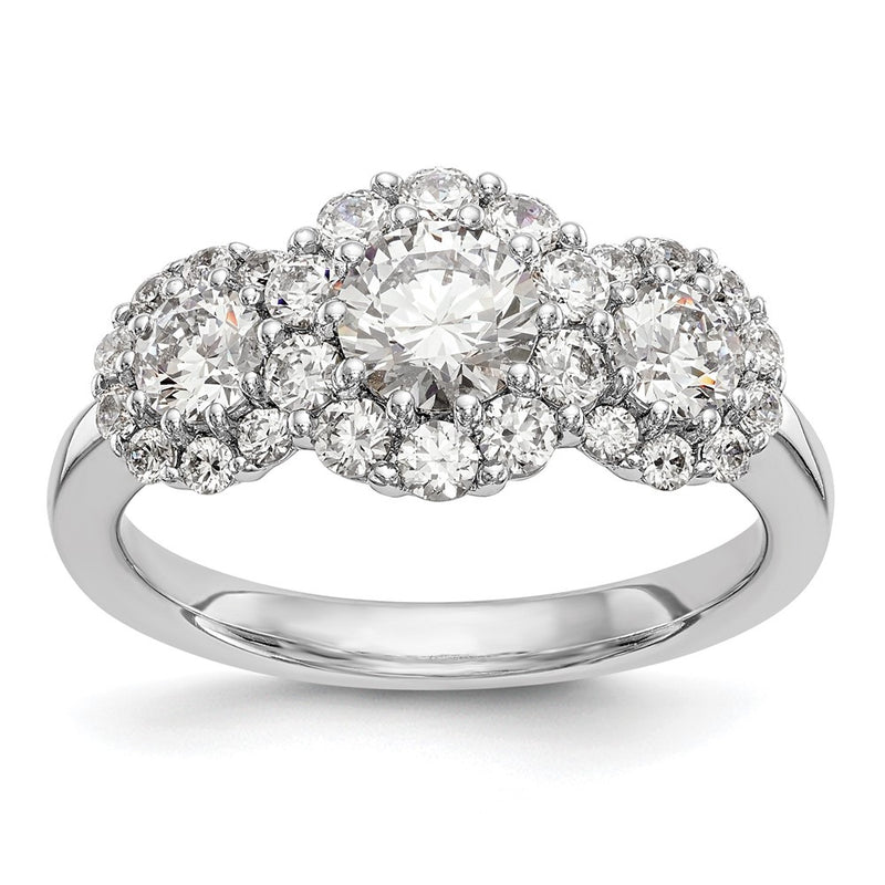 14K White Gold 3 Stone Simulated Diamond Engagement Ring