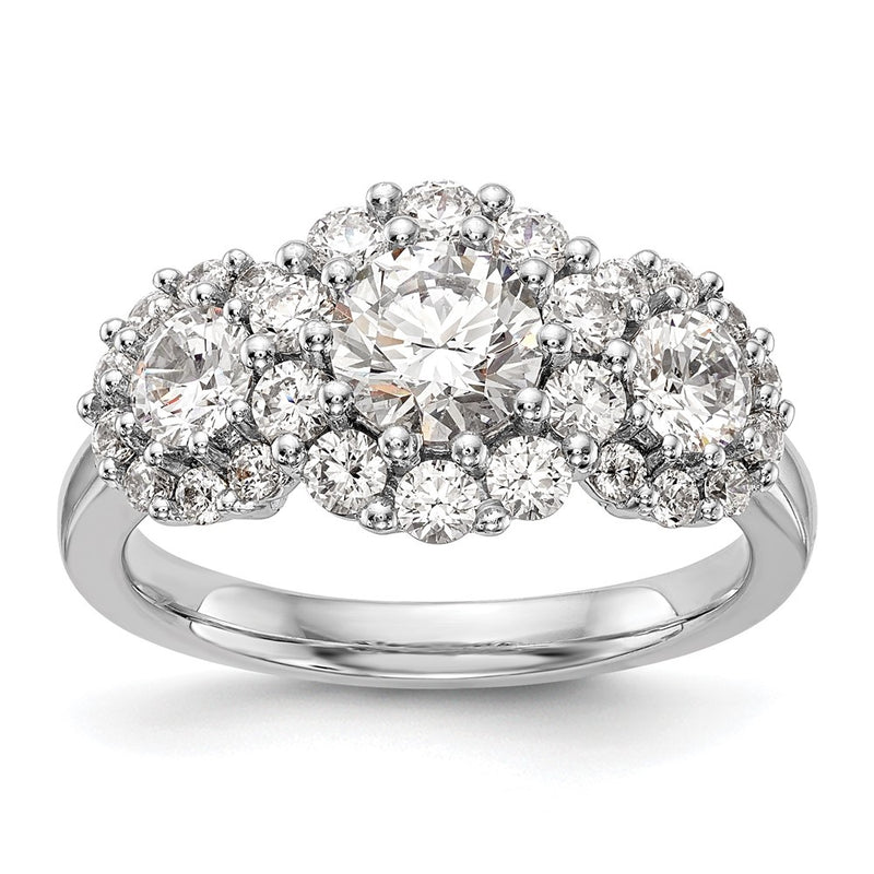 14K White Gold 3 Stone Simulated Diamond Engagement Ring