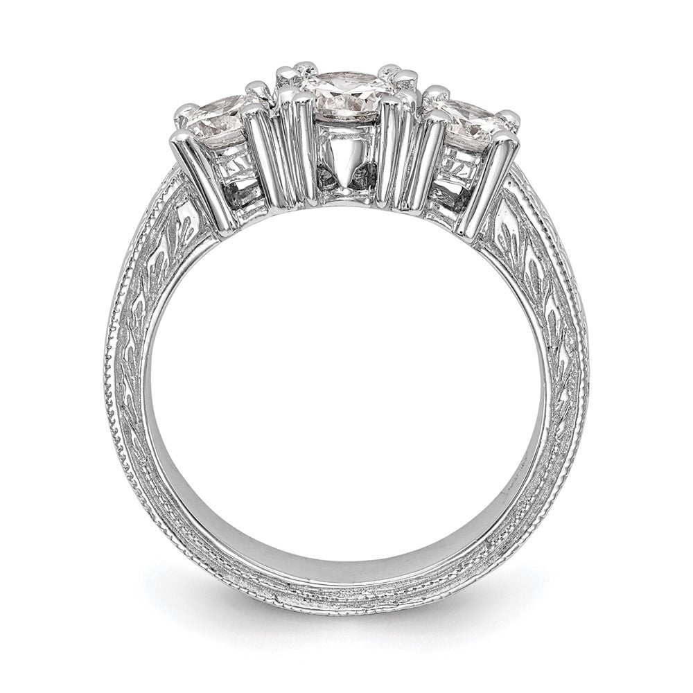 14K White Gold 3 Stone Simulated Diamond Engagement Ring