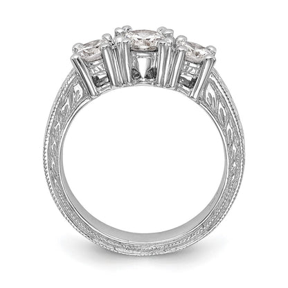 14K White Gold 3 Stone Simulated Diamond Engagement Ring