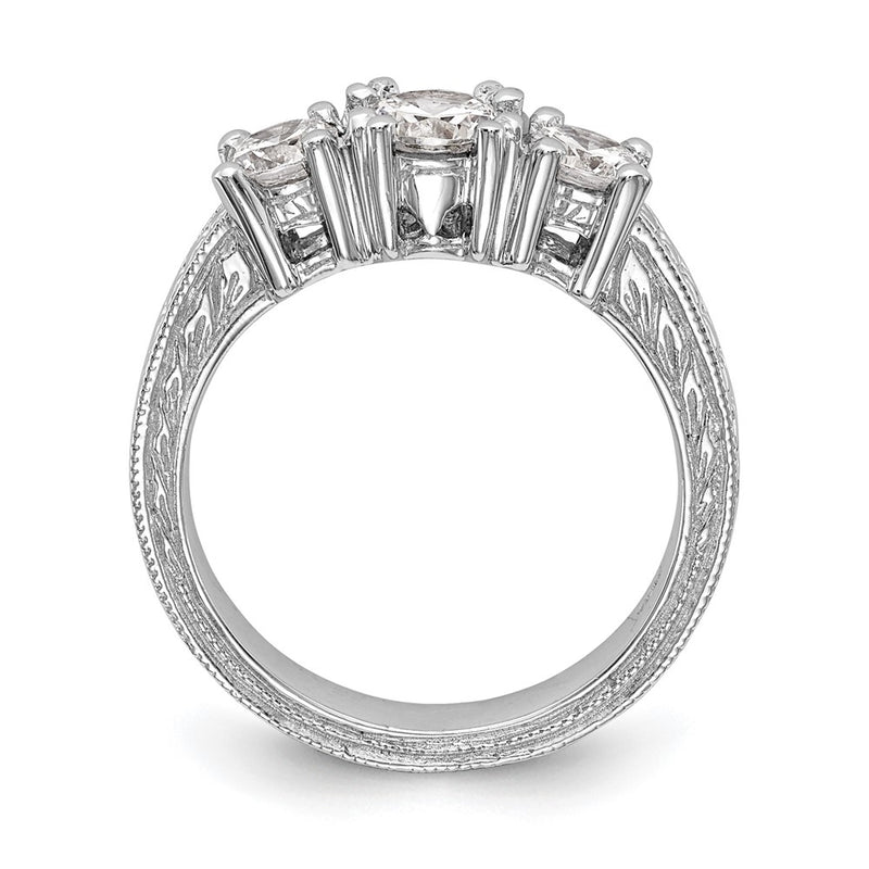 14K White Gold 3 Stone Simulated Diamond Engagement Ring