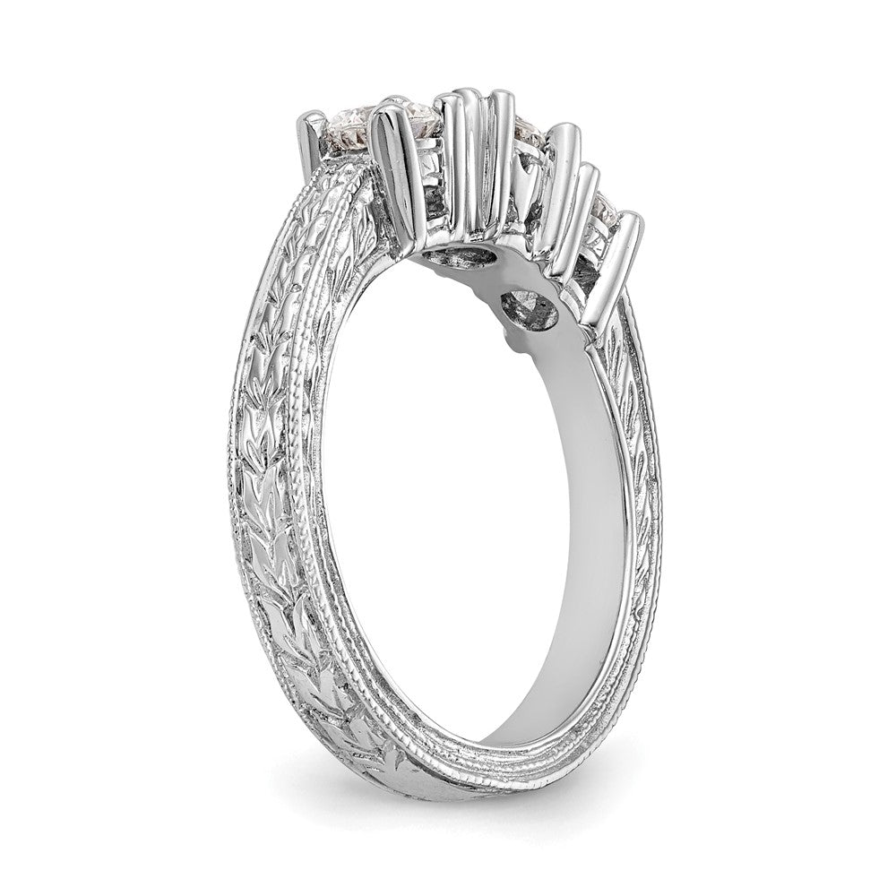 14K White Gold 3 Stone Simulated Diamond Engagement Ring