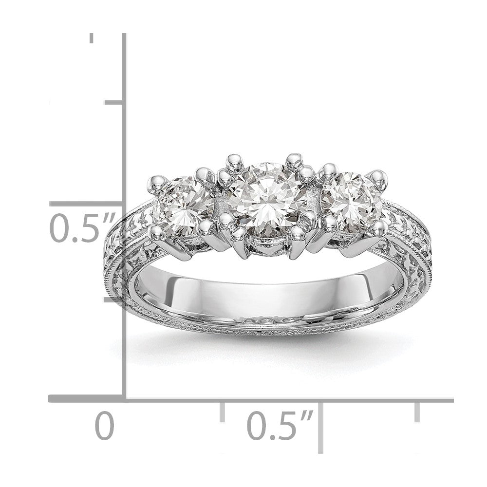 14K White Gold 3 Stone Simulated Diamond Engagement Ring
