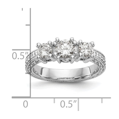 14K White Gold 3 Stone Simulated Diamond Engagement Ring