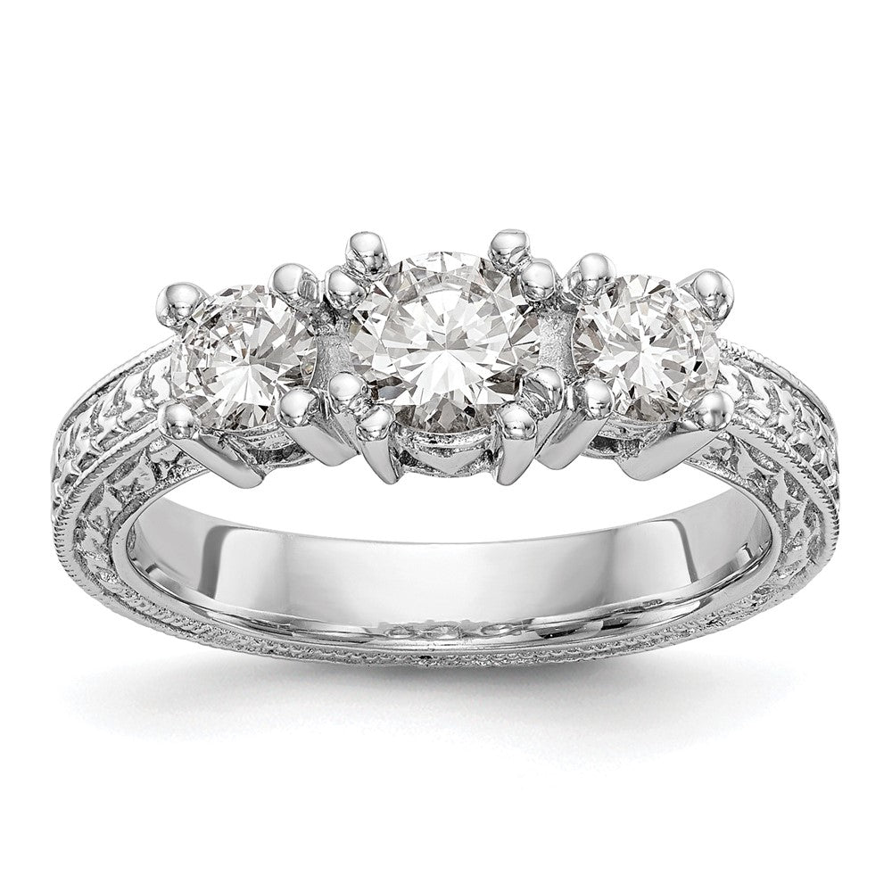 14K White Gold 3 Stone Simulated Diamond Engagement Ring