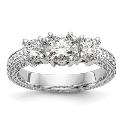 14K White Gold 3 Stone Simulated Diamond Engagement Ring