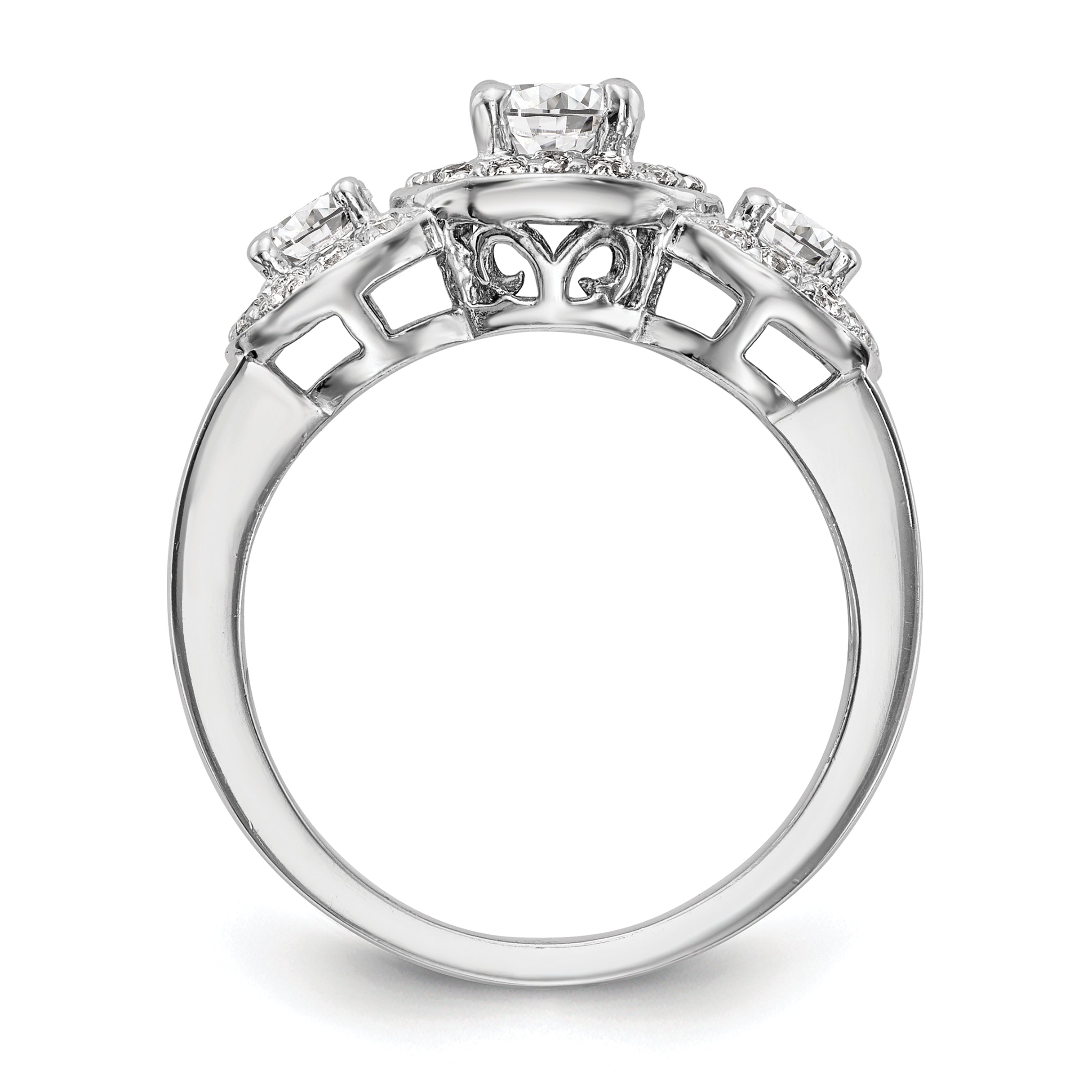 14K White Gold 1 1/3 Carat Lab Grown Diamond Vs/Si+ G+ Complete Three Stone Engagement Ring (Size 7 Only)