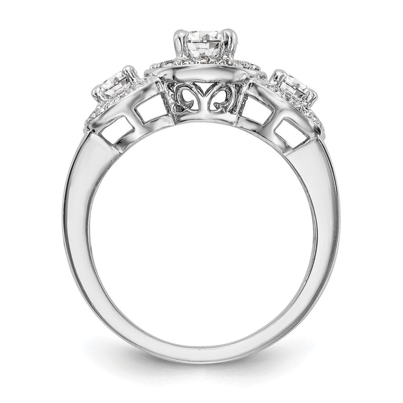 14K White Gold 1 1/3 Carat Lab Grown Diamond Vs/Si+ G+ Complete Three Stone Engagement Ring (Size 7 Only)