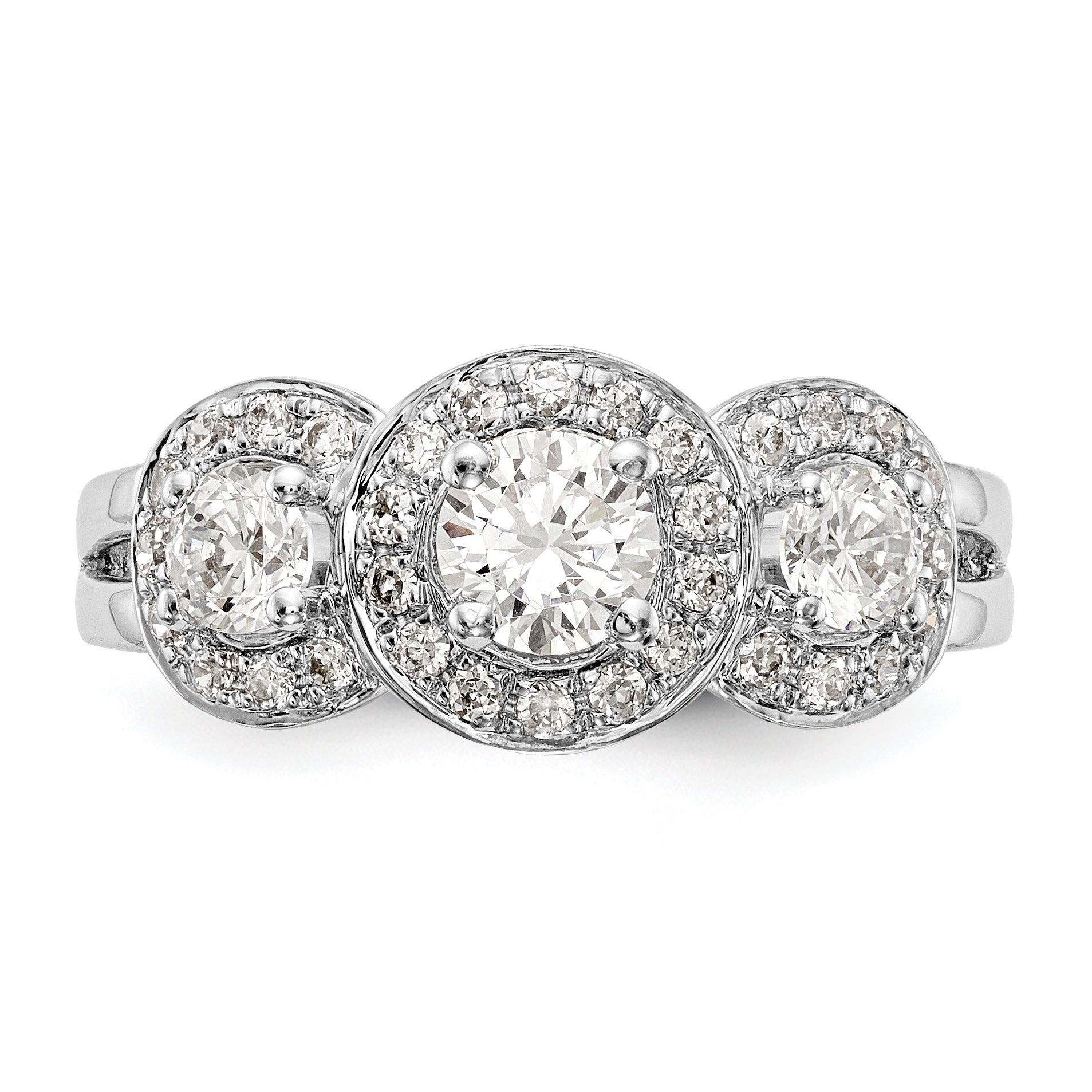 14K White Gold 1 1/3 Carat Lab Grown Diamond Vs/Si+ G+ Complete Three Stone Engagement Ring (Size 7 Only)