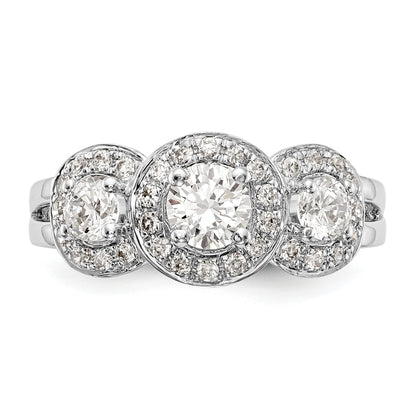 14K White Gold 1 1/3 Carat Lab Grown Diamond Vs/Si+ G+ Complete Three Stone Engagement Ring (Size 7 Only)