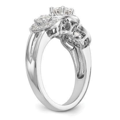 14K White Gold 1 1/3 Carat Lab Grown Diamond Vs/Si+ G+ Complete Three Stone Engagement Ring (Size 7 Only)