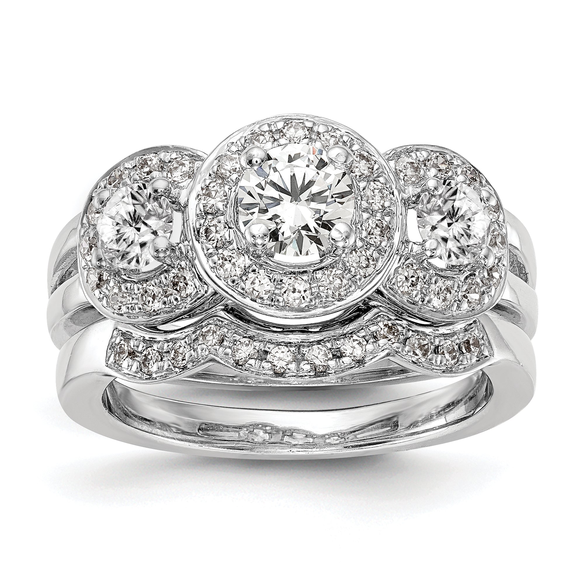 14K White Gold 1 1/3 Carat Lab Grown Diamond Vs/Si+ G+ Complete Three Stone Engagement Ring (Size 7 Only)