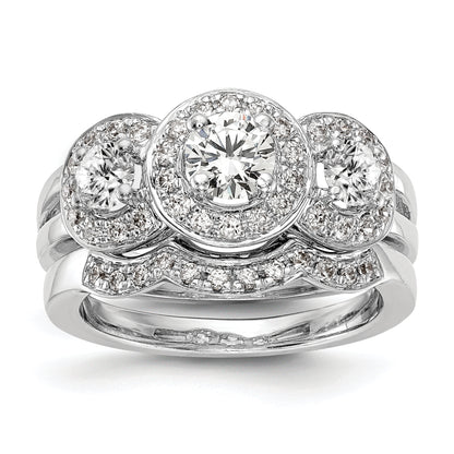 14K White Gold 1 1/3 Carat Lab Grown Diamond Vs/Si+ G+ Complete Three Stone Engagement Ring (Size 7 Only)