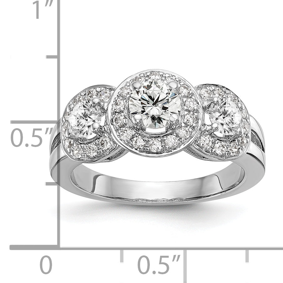 14K White Gold 1 1/3 Carat Lab Grown Diamond Vs/Si+ G+ Complete Three Stone Engagement Ring (Size 7 Only)