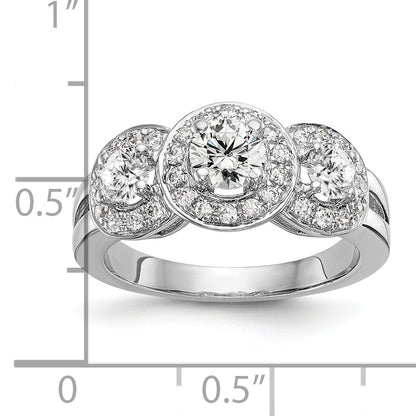 14K White Gold 1 1/3 Carat Lab Grown Diamond Vs/Si+ G+ Complete Three Stone Engagement Ring (Size 7 Only)
