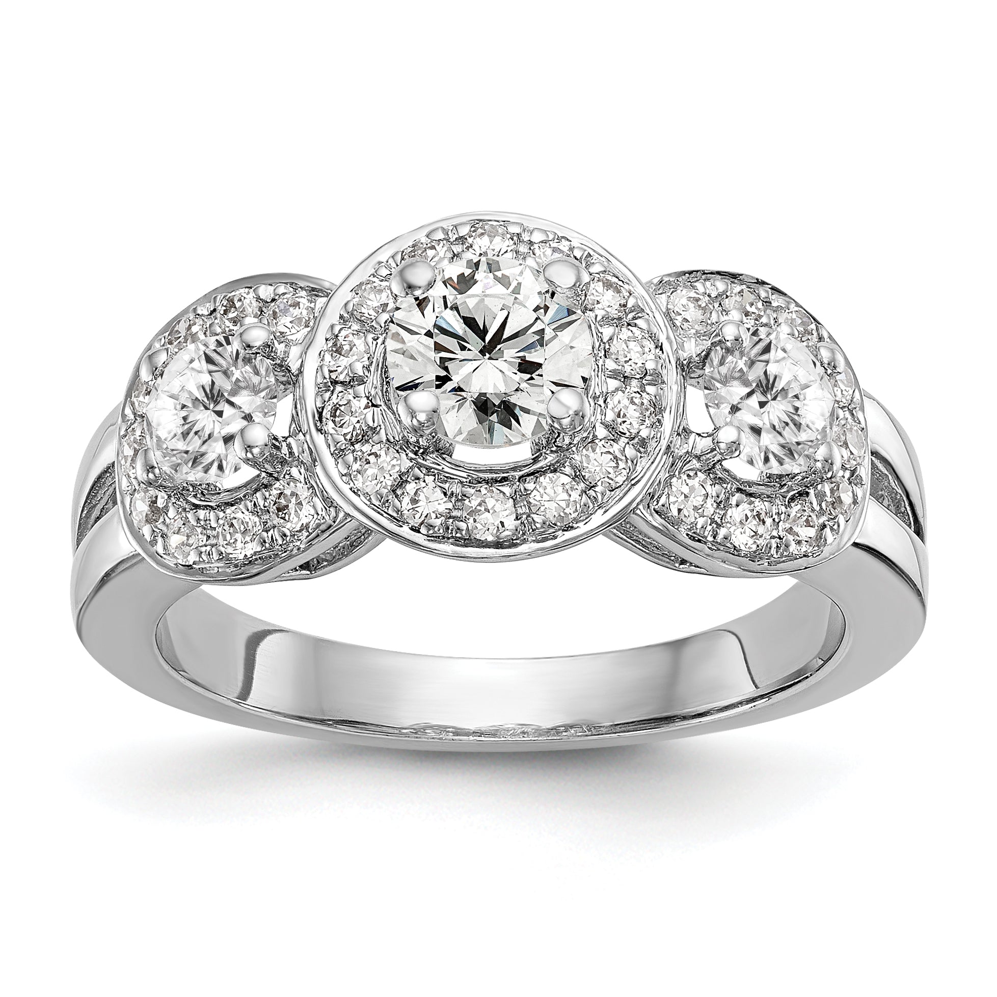 14K White Gold 1 1/3 Carat Lab Grown Diamond Vs/Si+ G+ Complete Three Stone Engagement Ring (Size 7 Only)