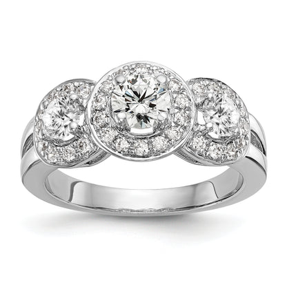 14K White Gold 1 1/3 Carat Lab Grown Diamond Vs/Si+ G+ Complete Three Stone Engagement Ring (Size 7 Only)