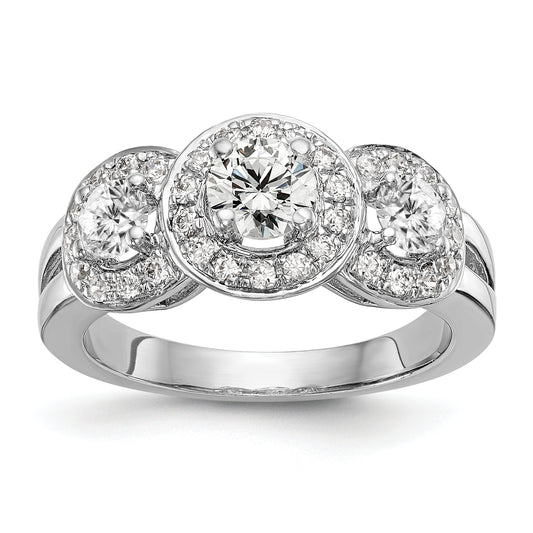 14K White Gold 1 1/3 Carat Lab Grown Diamond Vs/Si+ G+ Complete Three Stone Engagement Ring (Size 7 Only)