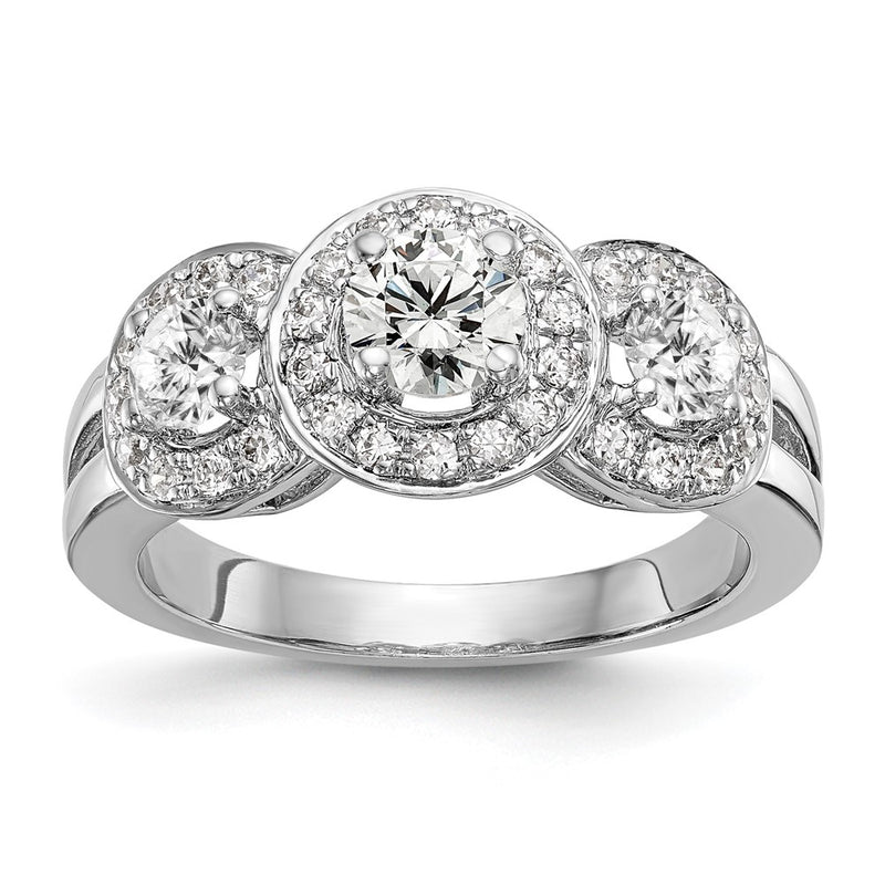 14K White Gold 1 1/3 Carat Lab Grown Diamond Vs/Si+ G+ Complete Three Stone Engagement Ring (Size 7 Only)