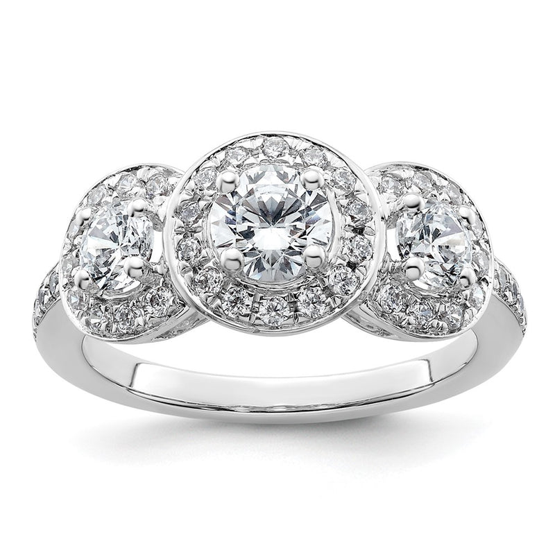 14K White Gold 3 Stone Simulated Diamond Engagement Ring