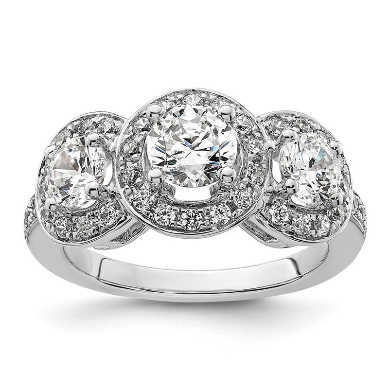 14K White Gold 3 Stone Simulated Diamond Engagement Ring