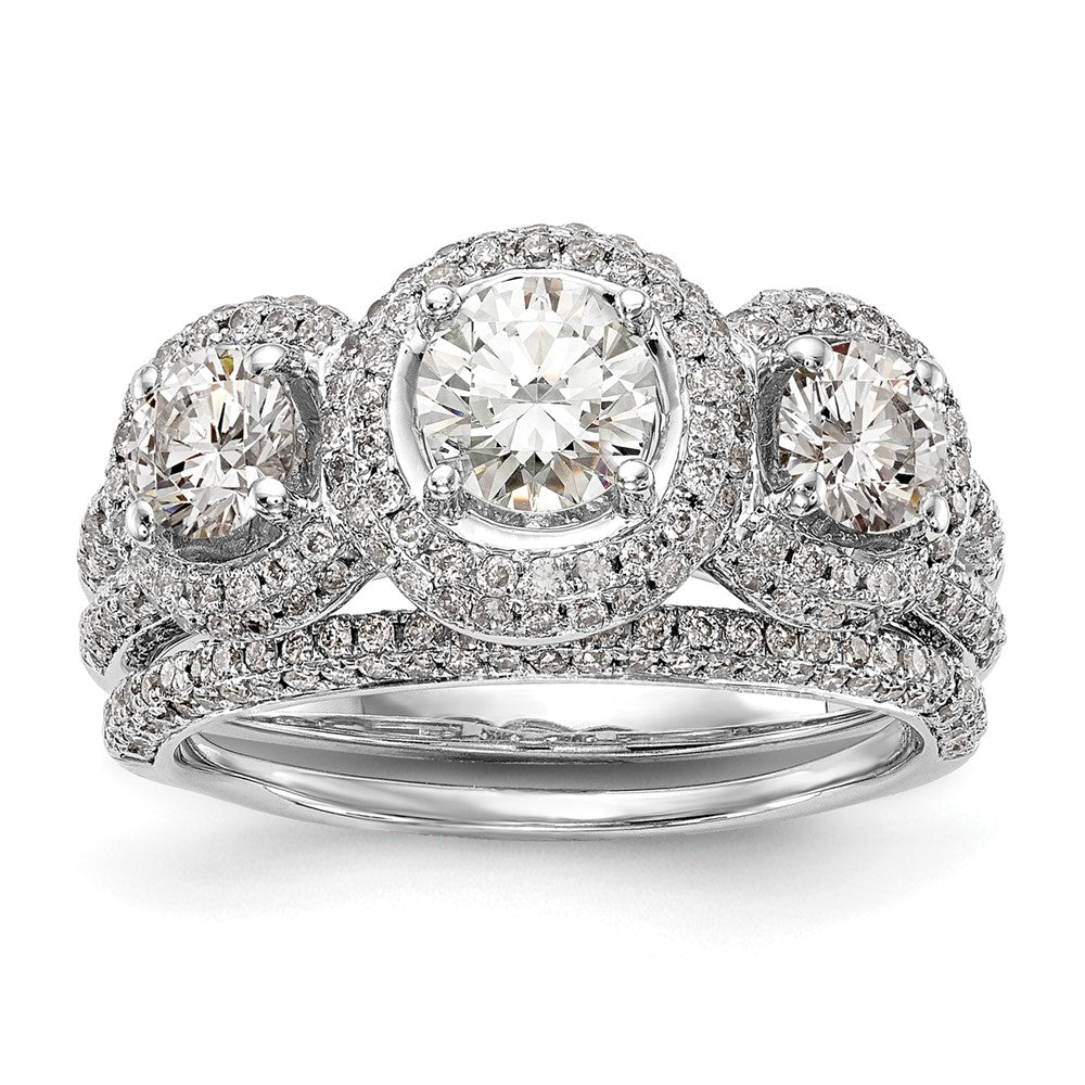 14K White Gold 3 Stone Simulated Diamond Engagement Ring
