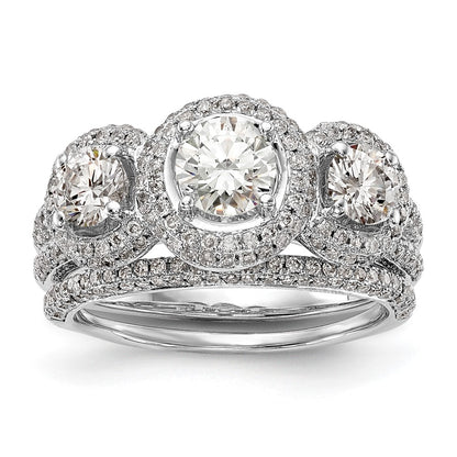 14K White Gold 3 Stone Simulated Diamond Engagement Ring