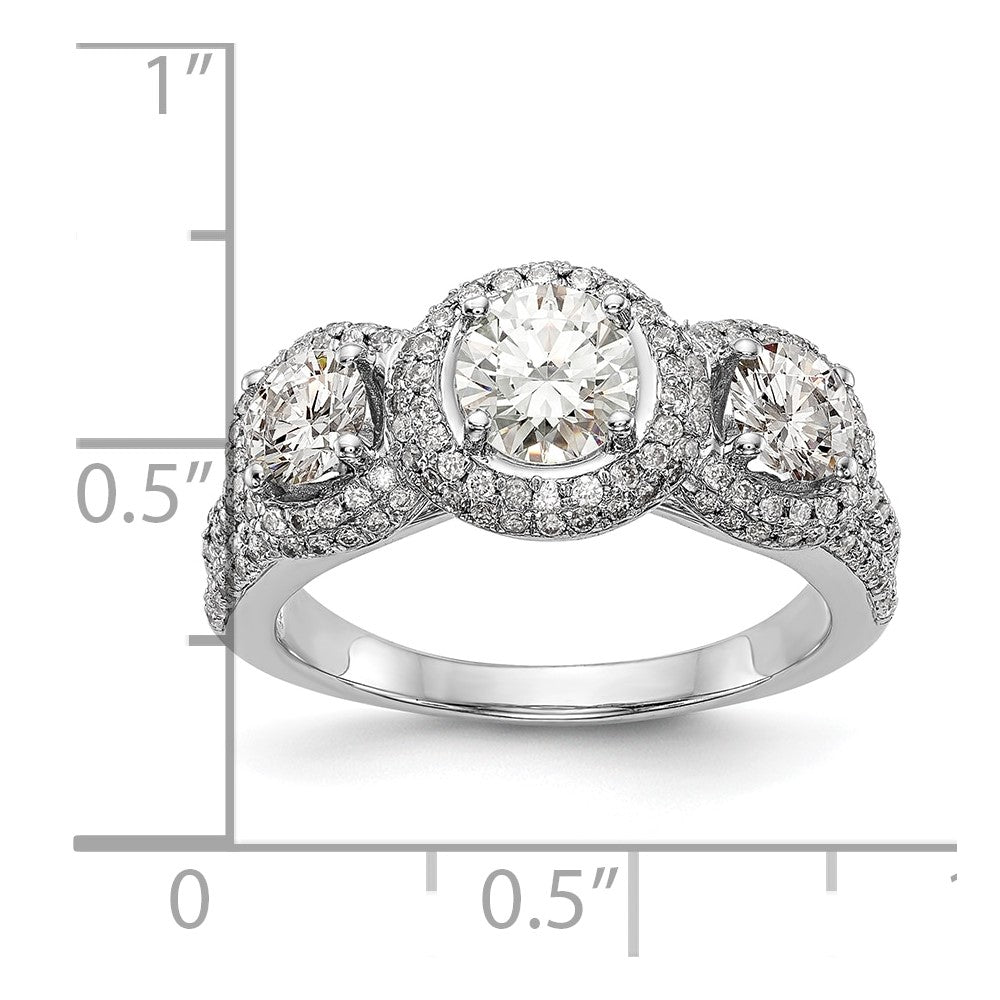 14K White Gold 3 Stone Simulated Diamond Engagement Ring
