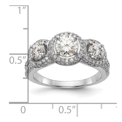 14K White Gold 3 Stone Simulated Diamond Engagement Ring