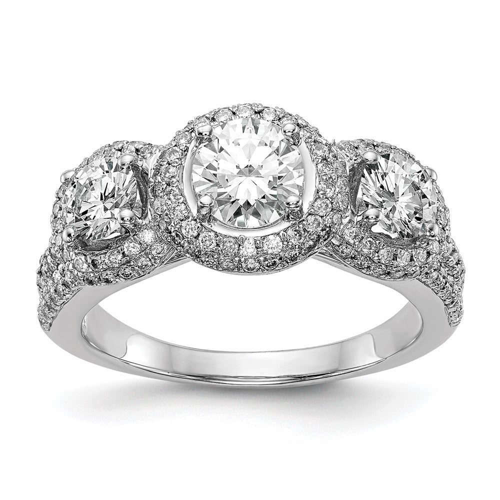 14K White Gold 3 Stone Simulated Diamond Engagement Ring