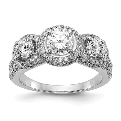 14K White Gold 3 Stone Simulated Diamond Engagement Ring
