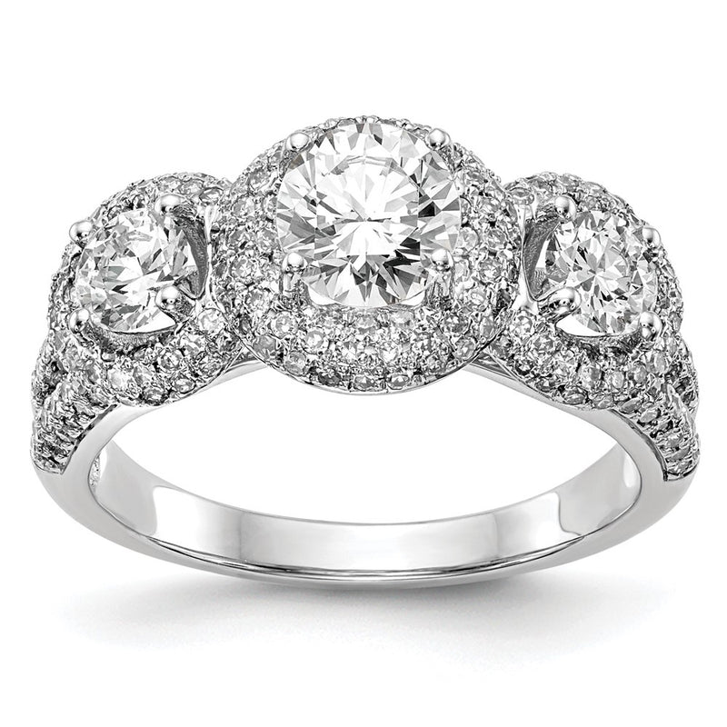 14K White Gold 3 Stone Simulated Diamond Engagement Ring