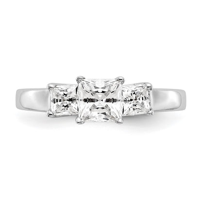 14K White Gold 3 Stone Simulated Diamond Engagement Ring