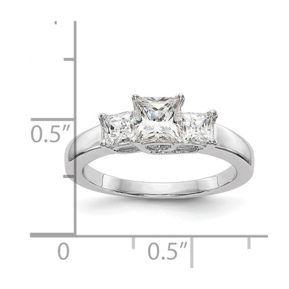 14K White Gold 3 Stone Simulated Diamond Engagement Ring