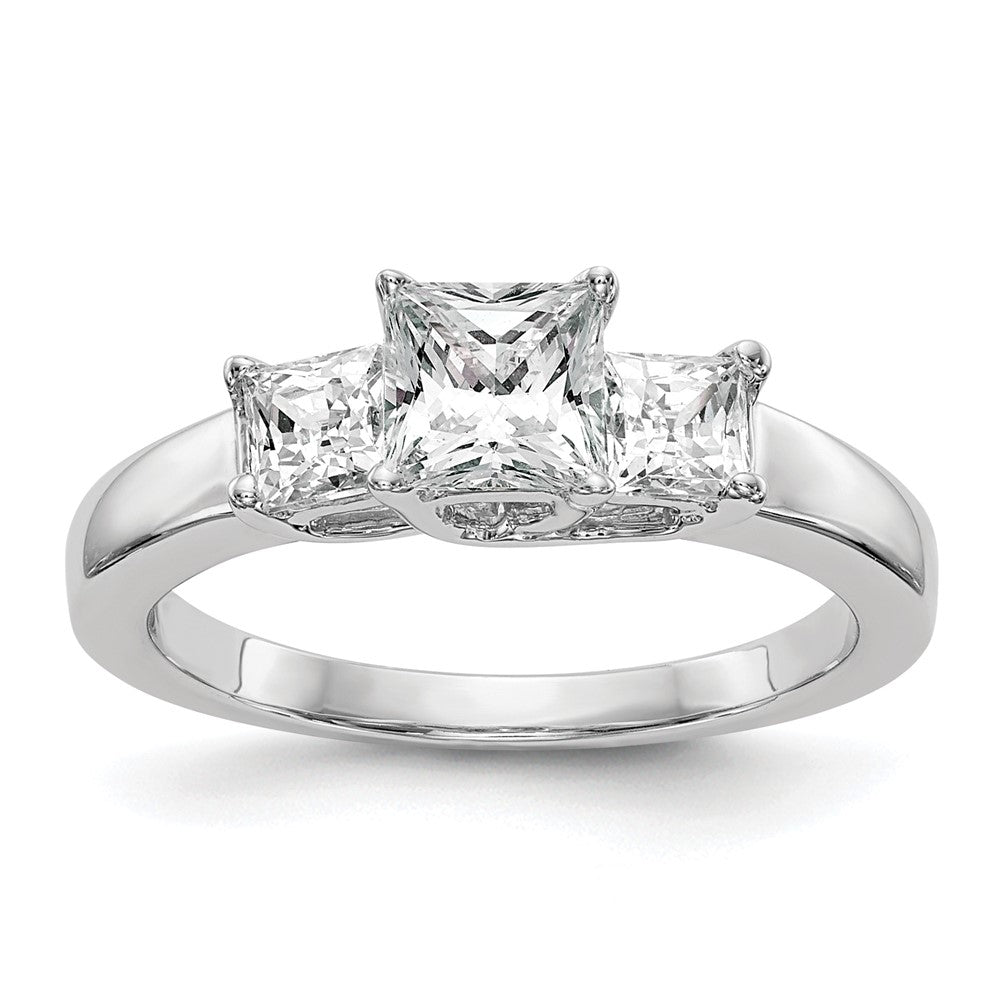 14K White Gold 3 Stone Simulated Diamond Engagement Ring