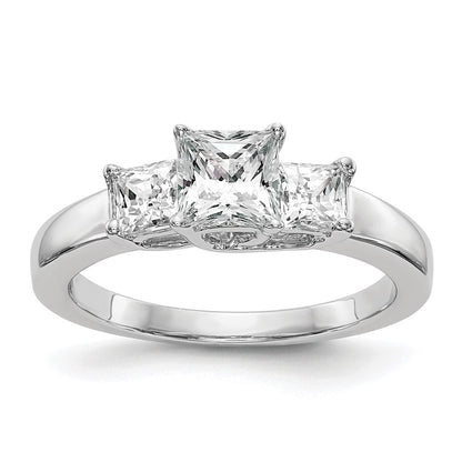 14K White Gold 3 Stone Simulated Diamond Engagement Ring