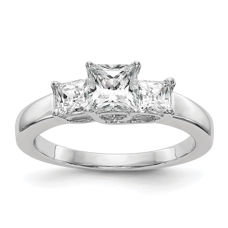 14K White Gold 3 Stone Simulated Diamond Engagement Ring