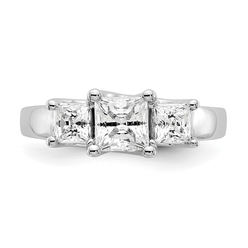 14K White Gold 3 Stone Simulated Diamond Engagement Ring