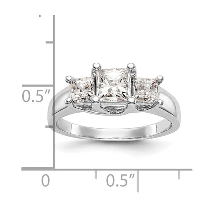 14K White Gold 3 Stone Simulated Diamond Engagement Ring