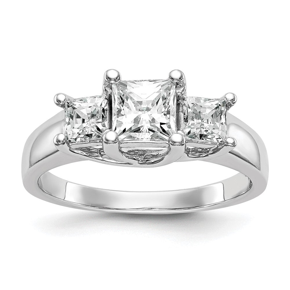 14K White Gold 3 Stone Simulated Diamond Engagement Ring
