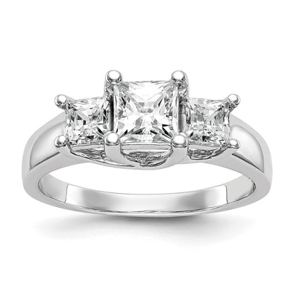 14K White Gold 3 Stone Simulated Diamond Engagement Ring