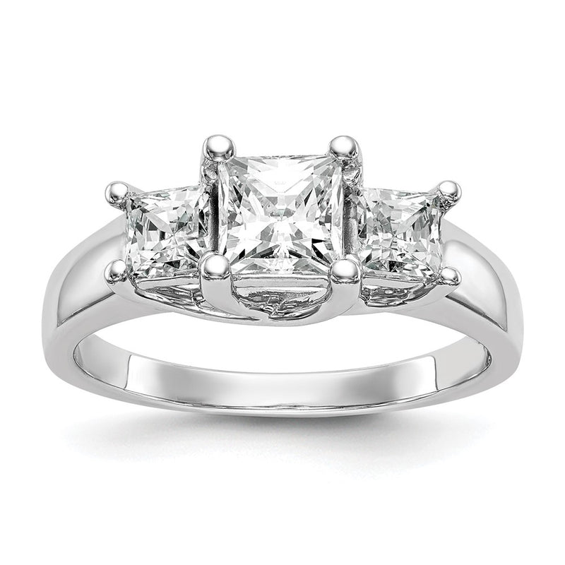 14K White Gold 3 Stone Simulated Diamond Engagement Ring