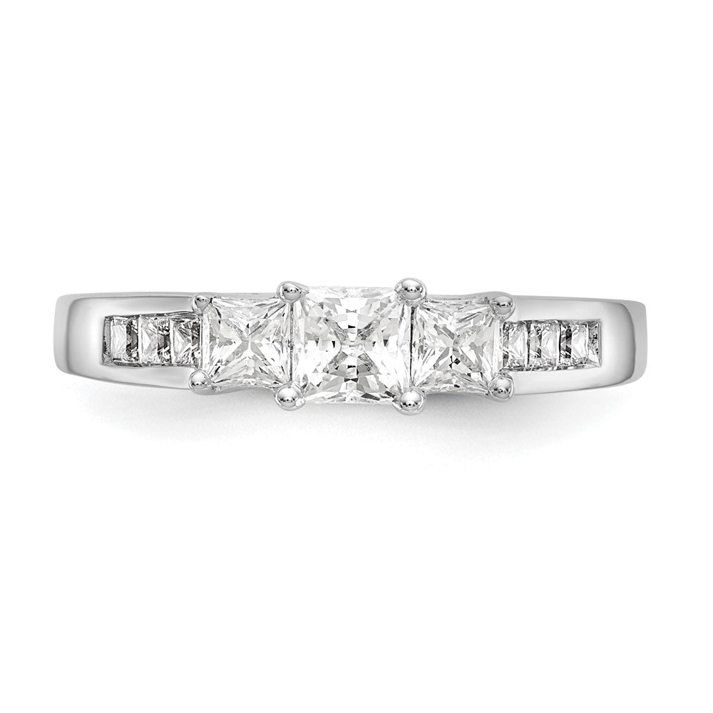 14K White Gold 3 Stone Simulated Diamond Engagement Ring