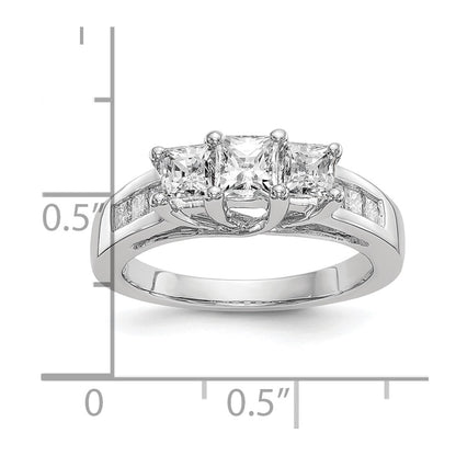 14K White Gold 3 Stone Simulated Diamond Engagement Ring