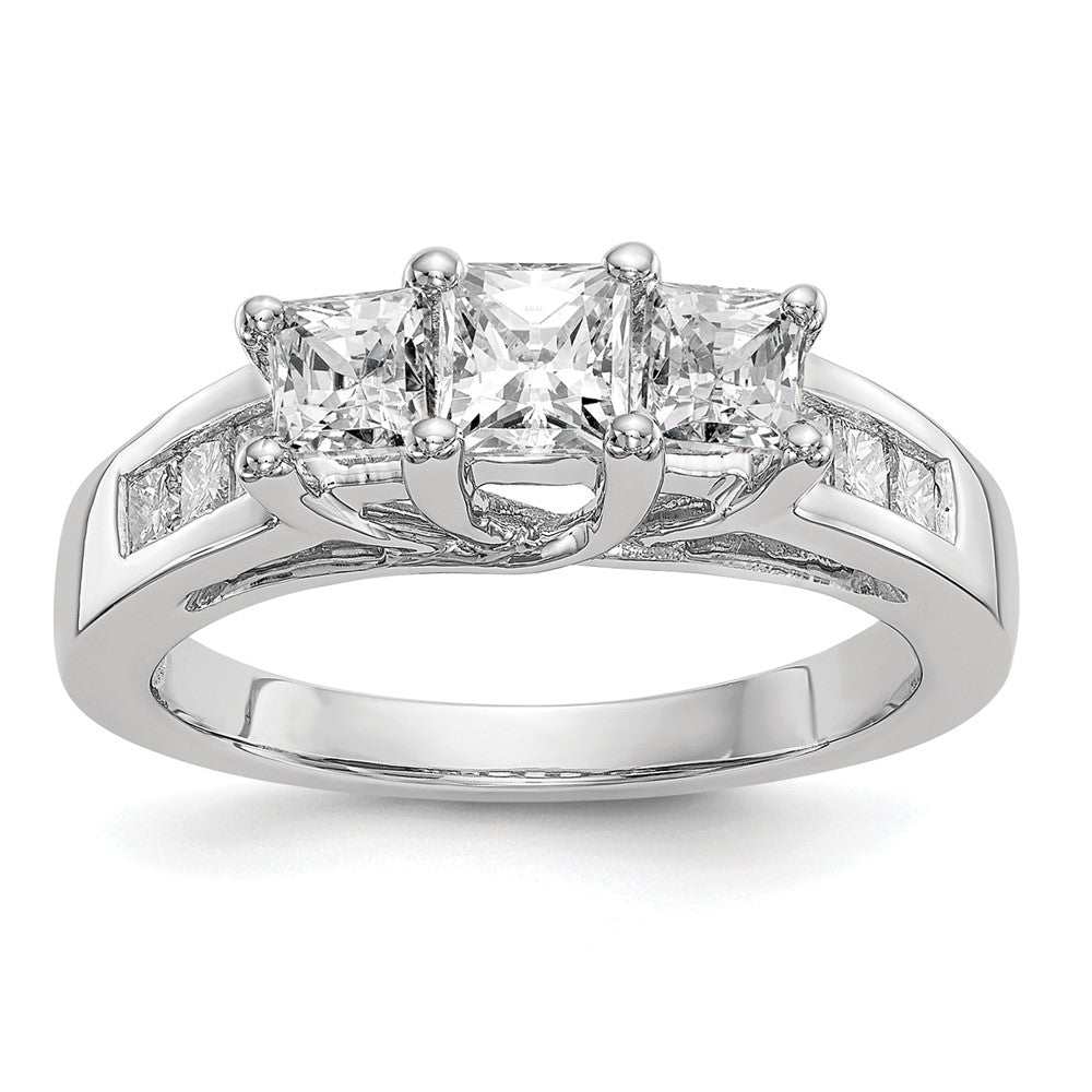14K White Gold 3 Stone Simulated Diamond Engagement Ring