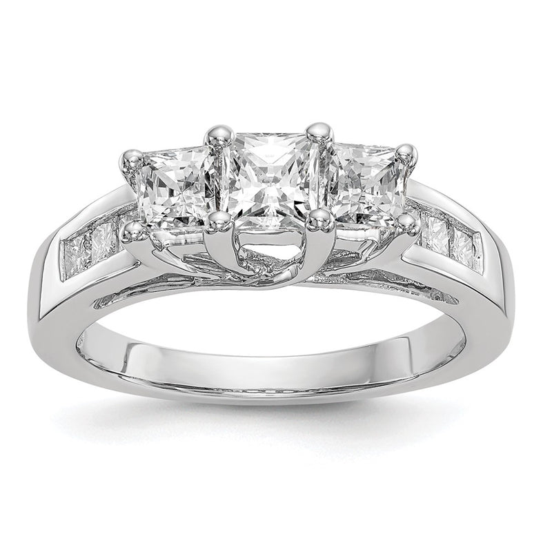 14K White Gold 3 Stone Simulated Diamond Engagement Ring