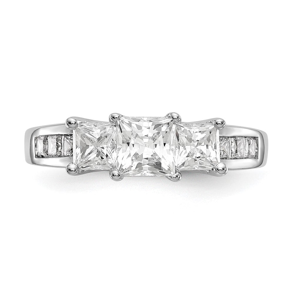 14K White Gold 3 Stone Simulated Diamond Engagement Ring