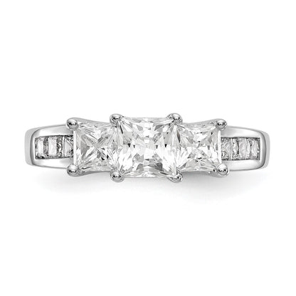 14K White Gold 3 Stone Simulated Diamond Engagement Ring